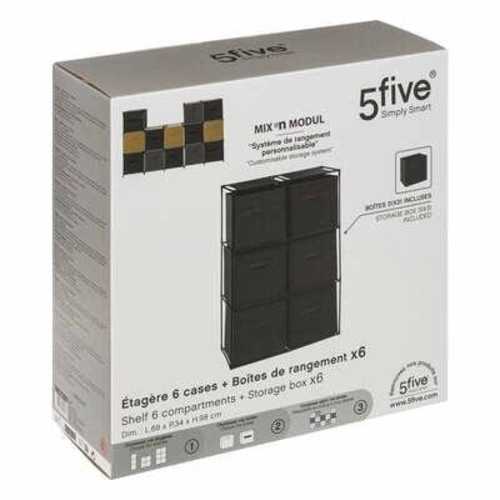 Loftový regál s 6 boxy Mix n`Modul černý stojací na hračky a doplňky 5five